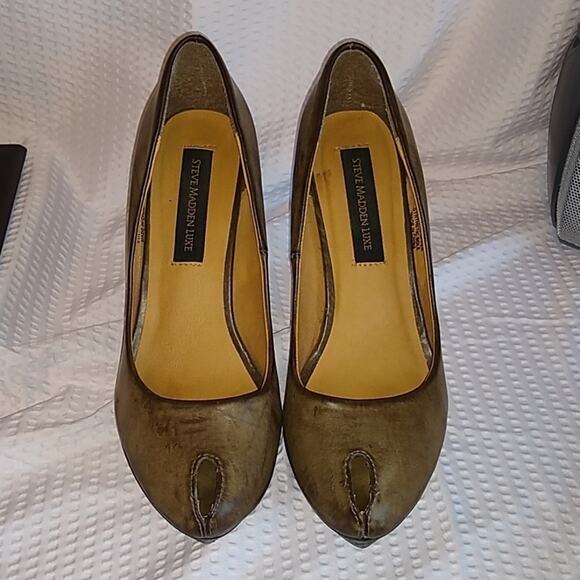 Steve Madden Luxe Brown Peep Toe Platform Stiletto Heels Size 7.5 - Picture 2 of 8